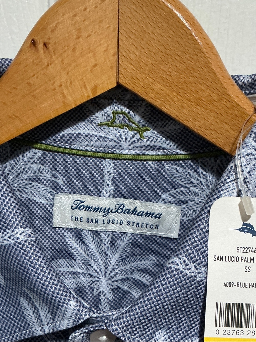 Tommy Bahama Blue Palm-Print Short Sleeve Polo - Picture 3 of 4